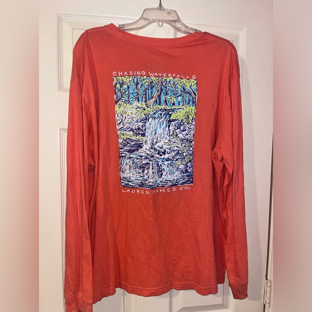 Lauren James Coral Long Sleeve Tee with Waterfall Graphic